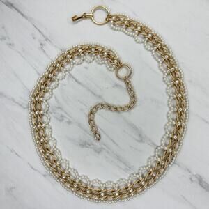 Faux Pearl Beaded Gold Tone Chain Link Belt Small (S) Bridal Coquette ✨